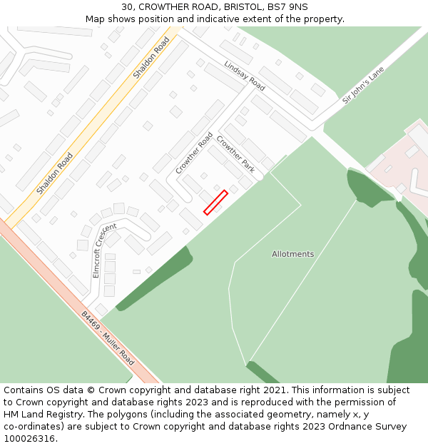 30, CROWTHER ROAD, BRISTOL, BS7 9NS: Location map and indicative extent of plot