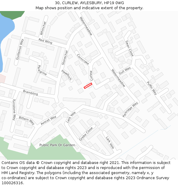30, CURLEW, AYLESBURY, HP19 0WG: Location map and indicative extent of plot