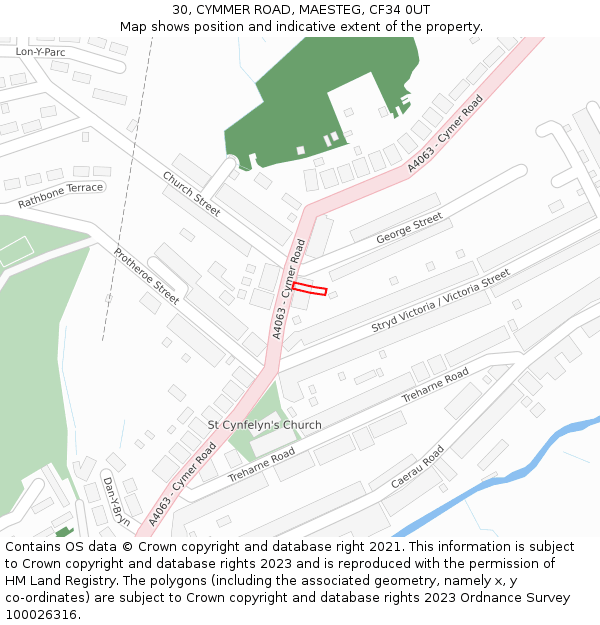 30, CYMMER ROAD, MAESTEG, CF34 0UT: Location map and indicative extent of plot