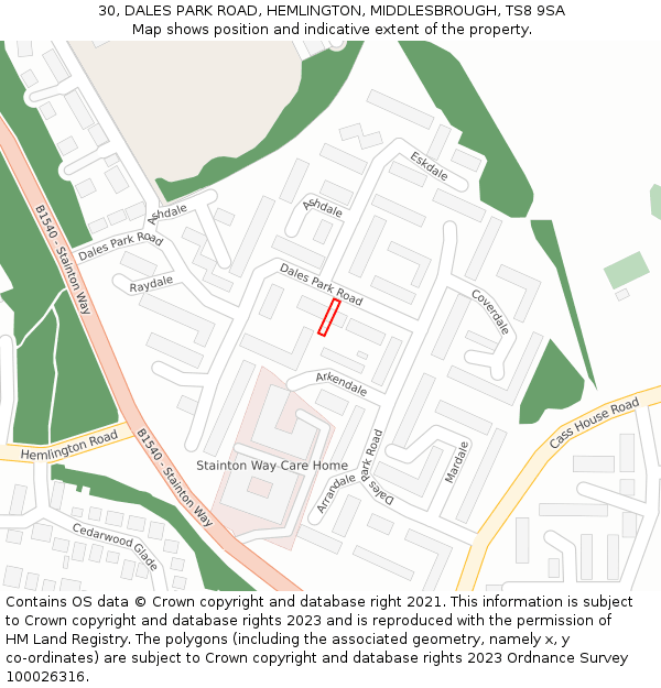 30, DALES PARK ROAD, HEMLINGTON, MIDDLESBROUGH, TS8 9SA: Location map and indicative extent of plot