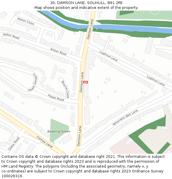 30, DAMSON LANE, SOLIHULL, B91 2RE: Location map and indicative extent of plot