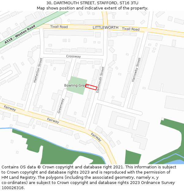 30, DARTMOUTH STREET, STAFFORD, ST16 3TU: Location map and indicative extent of plot