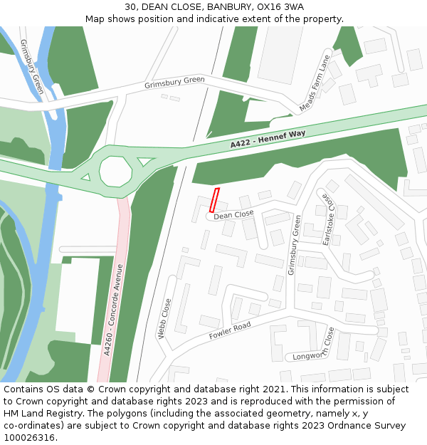 30, DEAN CLOSE, BANBURY, OX16 3WA: Location map and indicative extent of plot