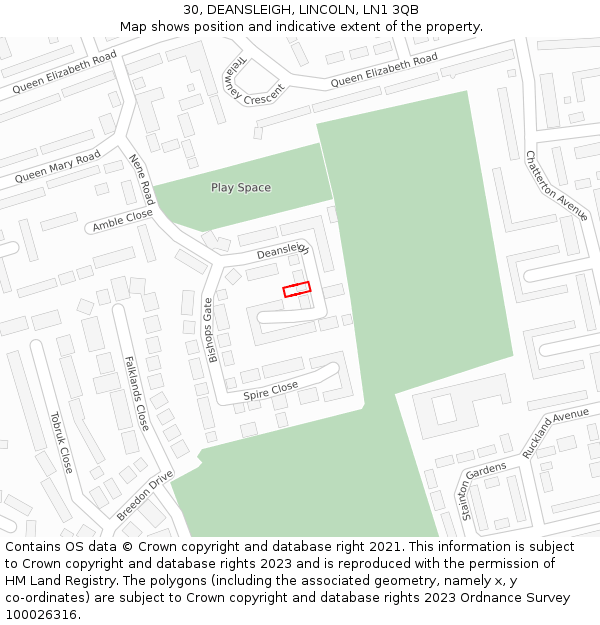 30, DEANSLEIGH, LINCOLN, LN1 3QB: Location map and indicative extent of plot