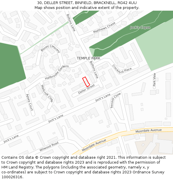 30, DELLER STREET, BINFIELD, BRACKNELL, RG42 4UU: Location map and indicative extent of plot