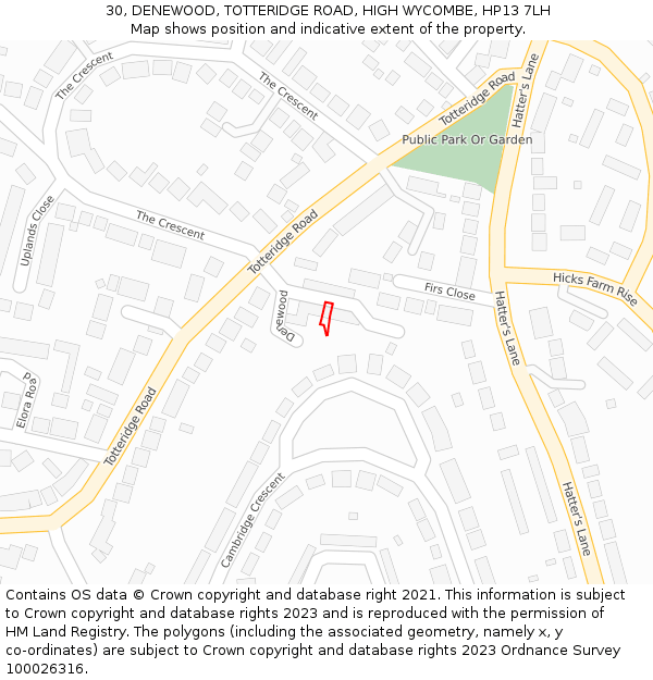 30, DENEWOOD, TOTTERIDGE ROAD, HIGH WYCOMBE, HP13 7LH: Location map and indicative extent of plot