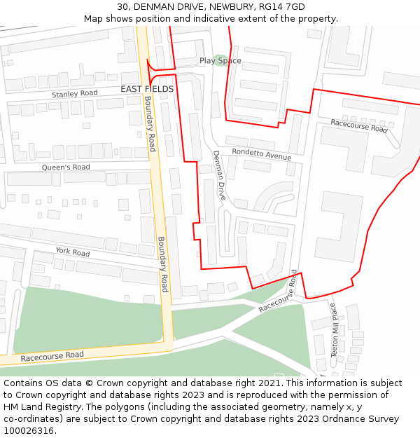 30, DENMAN DRIVE, NEWBURY, RG14 7GD: Location map and indicative extent of plot