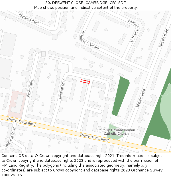 30, DERWENT CLOSE, CAMBRIDGE, CB1 8DZ: Location map and indicative extent of plot