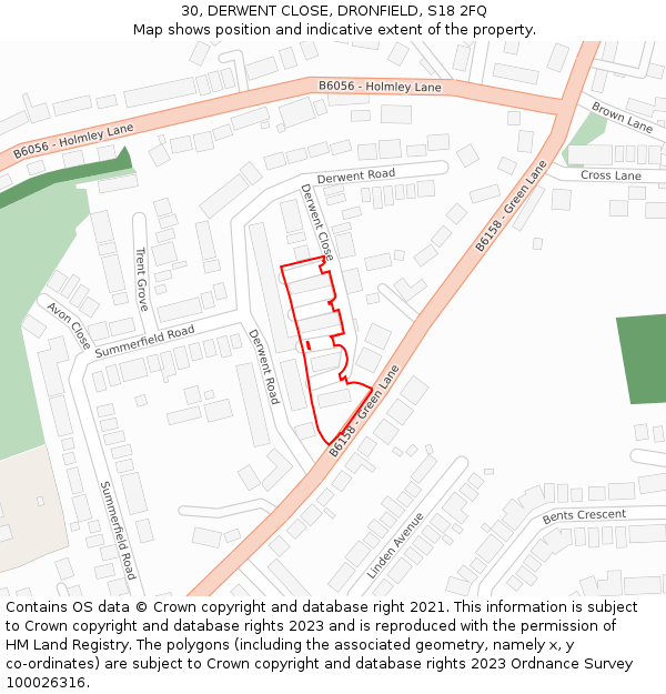 30, DERWENT CLOSE, DRONFIELD, S18 2FQ: Location map and indicative extent of plot