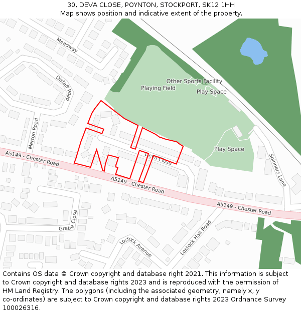30, DEVA CLOSE, POYNTON, STOCKPORT, SK12 1HH: Location map and indicative extent of plot