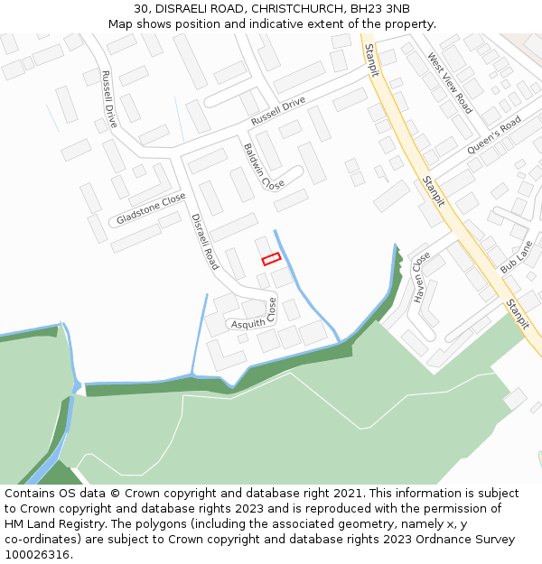 30, DISRAELI ROAD, CHRISTCHURCH, BH23 3NB: Location map and indicative extent of plot