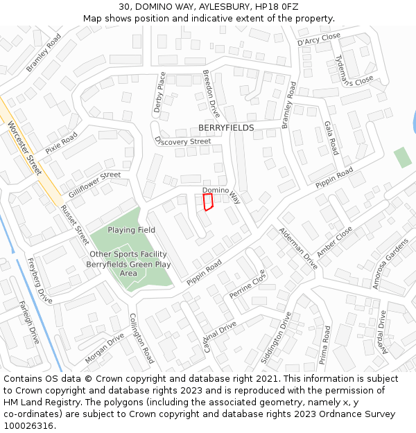 30, DOMINO WAY, AYLESBURY, HP18 0FZ: Location map and indicative extent of plot