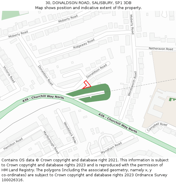 30, DONALDSON ROAD, SALISBURY, SP1 3DB: Location map and indicative extent of plot