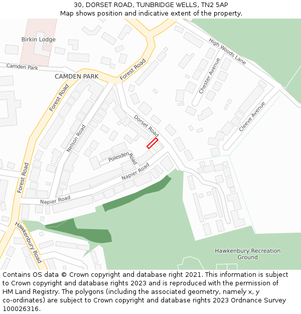 30, DORSET ROAD, TUNBRIDGE WELLS, TN2 5AP: Location map and indicative extent of plot