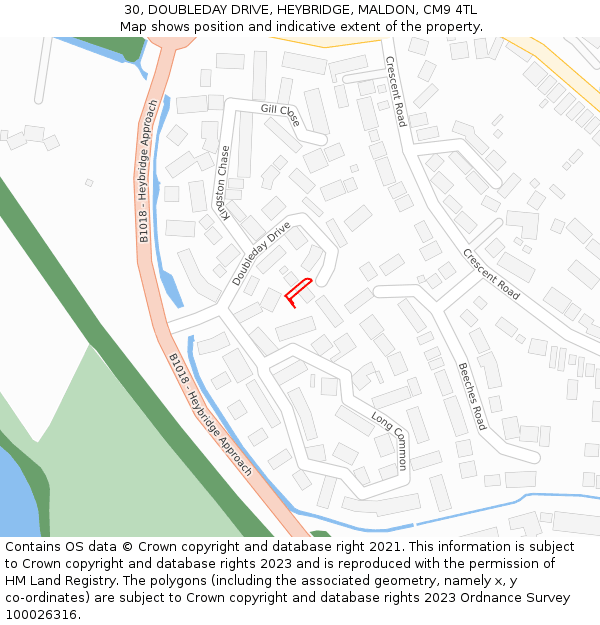 30, DOUBLEDAY DRIVE, HEYBRIDGE, MALDON, CM9 4TL: Location map and indicative extent of plot