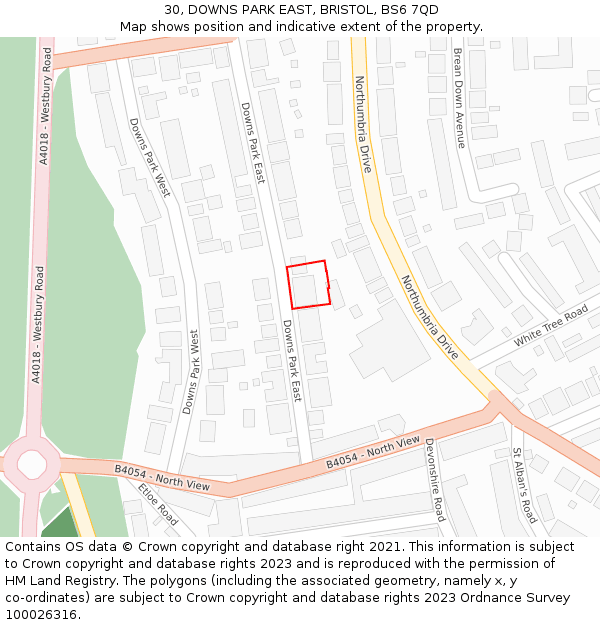 30, DOWNS PARK EAST, BRISTOL, BS6 7QD: Location map and indicative extent of plot