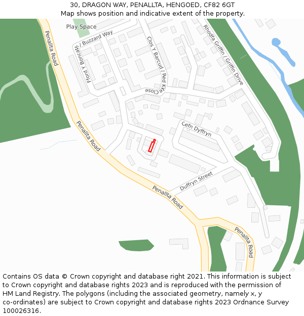 30, DRAGON WAY, PENALLTA, HENGOED, CF82 6GT: Location map and indicative extent of plot