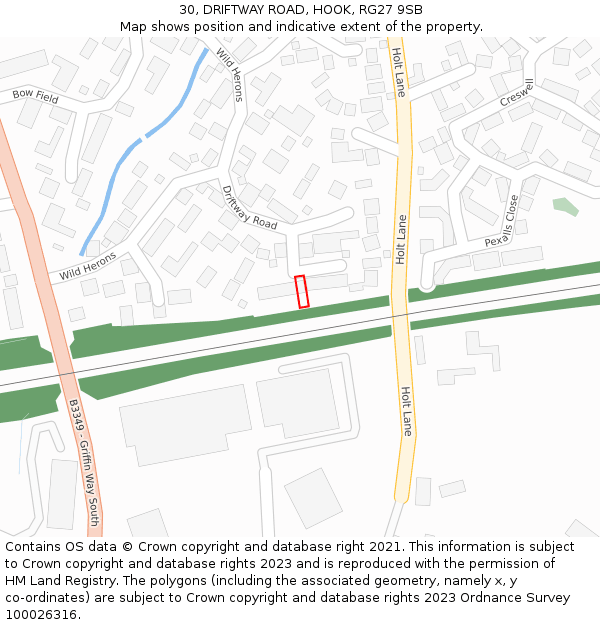 30, DRIFTWAY ROAD, HOOK, RG27 9SB: Location map and indicative extent of plot