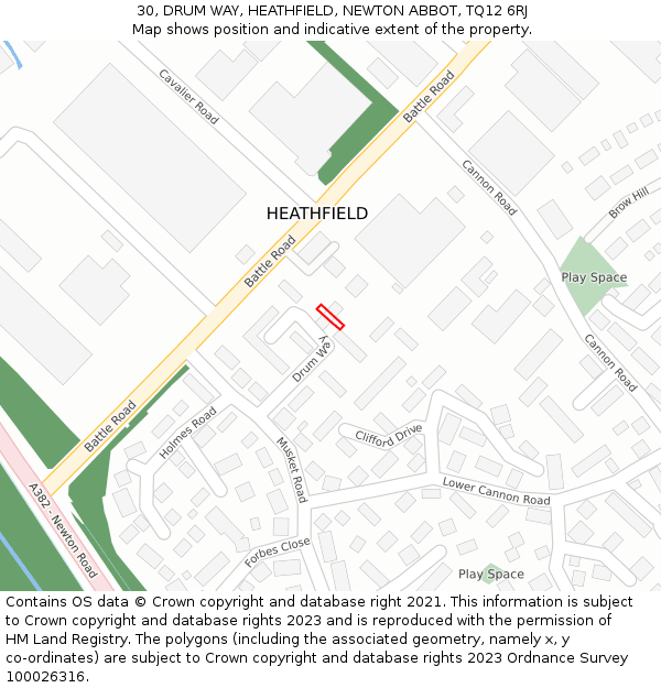 30, DRUM WAY, HEATHFIELD, NEWTON ABBOT, TQ12 6RJ: Location map and indicative extent of plot