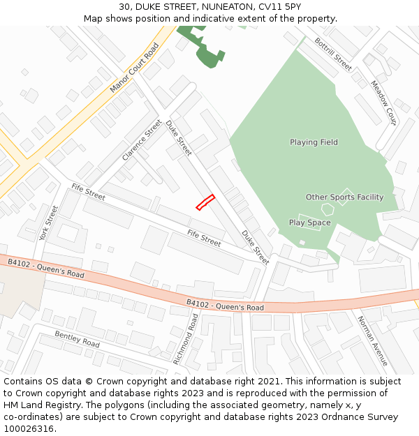 30, DUKE STREET, NUNEATON, CV11 5PY: Location map and indicative extent of plot