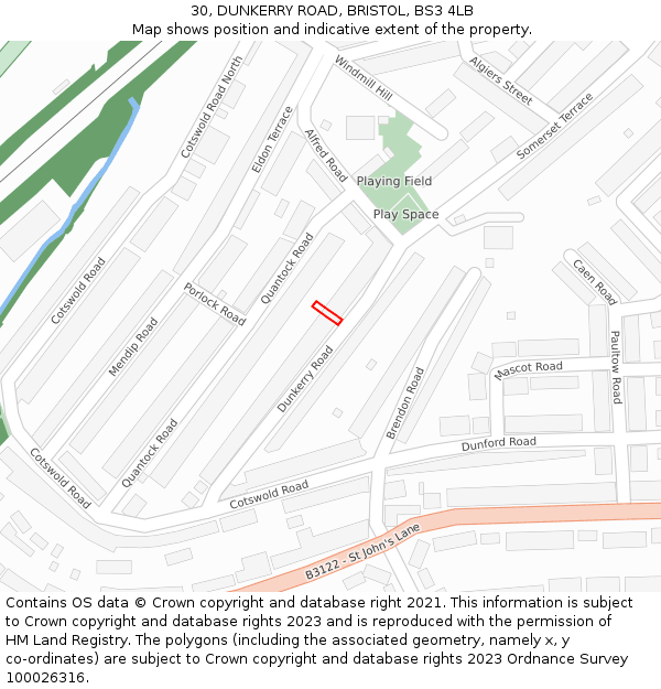 30, DUNKERRY ROAD, BRISTOL, BS3 4LB: Location map and indicative extent of plot
