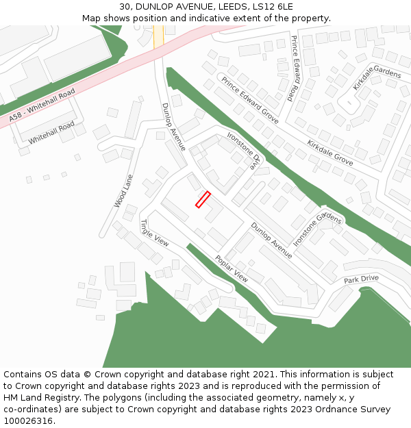 30, DUNLOP AVENUE, LEEDS, LS12 6LE: Location map and indicative extent of plot