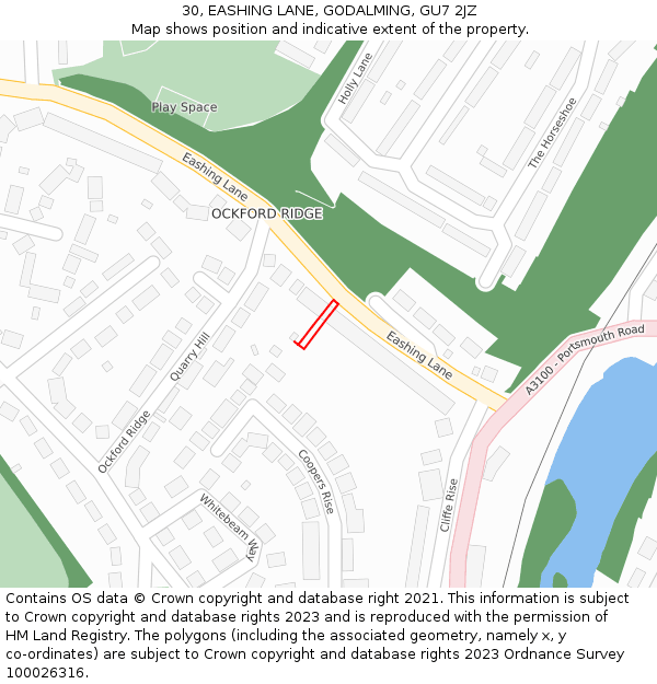 30, EASHING LANE, GODALMING, GU7 2JZ: Location map and indicative extent of plot