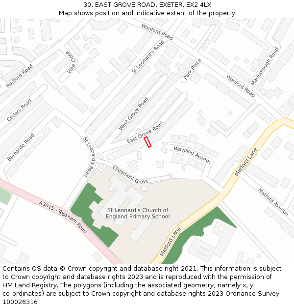 30, EAST GROVE ROAD, EXETER, EX2 4LX: Location map and indicative extent of plot