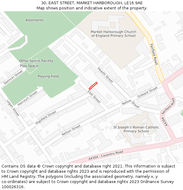 30, EAST STREET, MARKET HARBOROUGH, LE16 9AE: Location map and indicative extent of plot