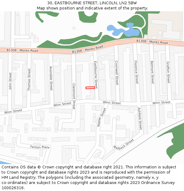 30, EASTBOURNE STREET, LINCOLN, LN2 5BW: Location map and indicative extent of plot