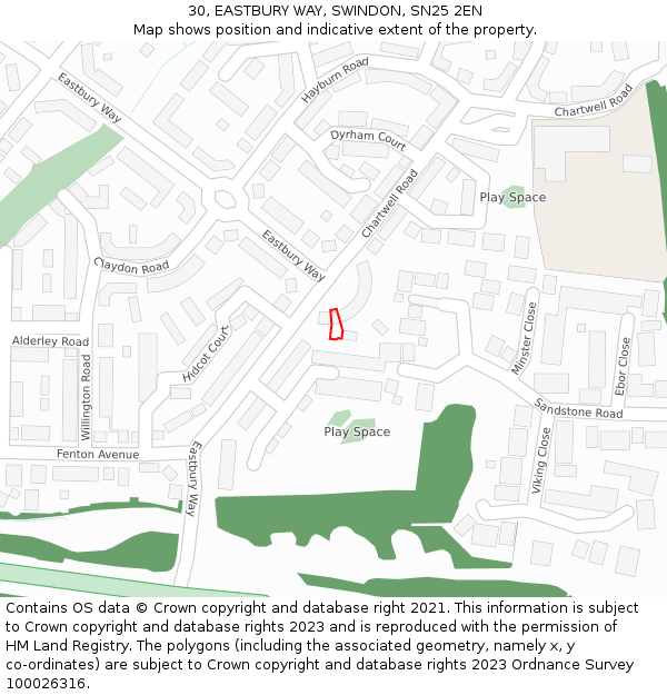 30, EASTBURY WAY, SWINDON, SN25 2EN: Location map and indicative extent of plot