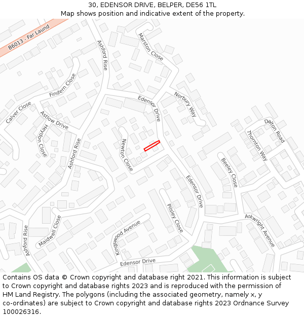 30, EDENSOR DRIVE, BELPER, DE56 1TL: Location map and indicative extent of plot