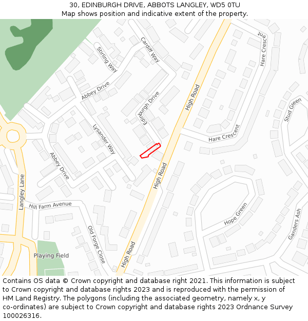 30, EDINBURGH DRIVE, ABBOTS LANGLEY, WD5 0TU: Location map and indicative extent of plot
