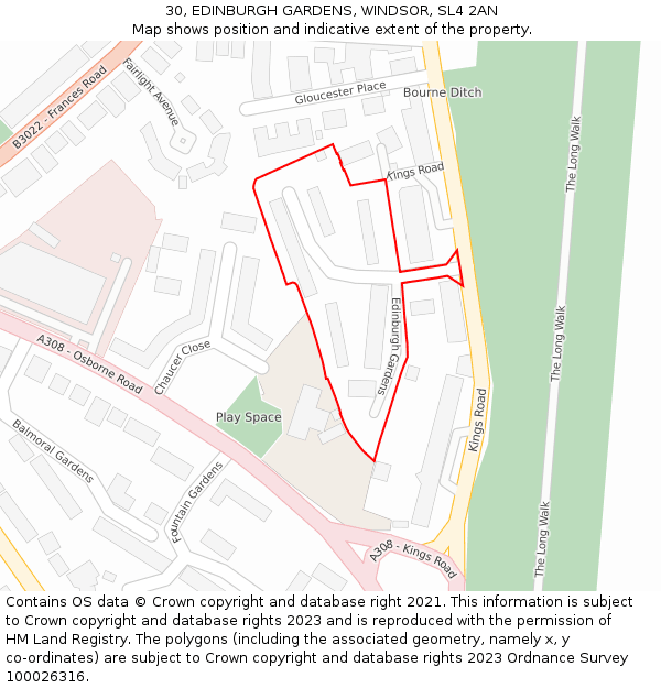 30, EDINBURGH GARDENS, WINDSOR, SL4 2AN: Location map and indicative extent of plot