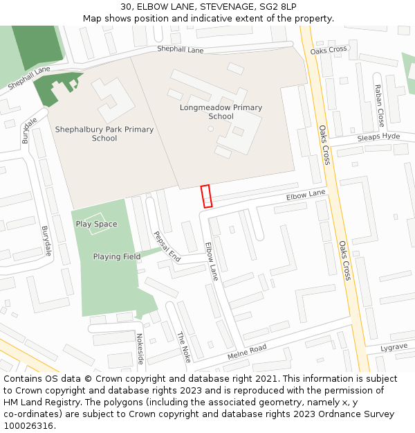 30, ELBOW LANE, STEVENAGE, SG2 8LP: Location map and indicative extent of plot