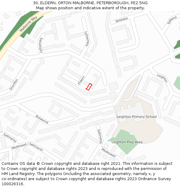 30, ELDERN, ORTON MALBORNE, PETERBOROUGH, PE2 5NG: Location map and indicative extent of plot