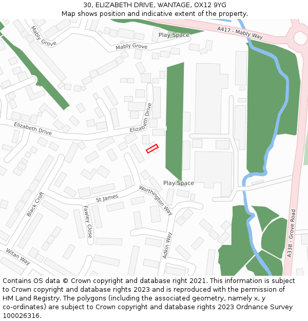 30, ELIZABETH DRIVE, WANTAGE, OX12 9YG: Location map and indicative extent of plot