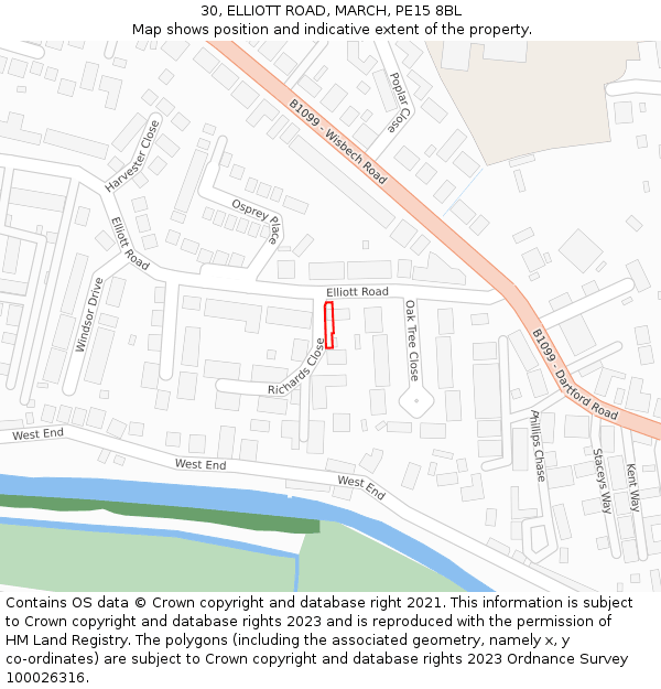 30, ELLIOTT ROAD, MARCH, PE15 8BL: Location map and indicative extent of plot