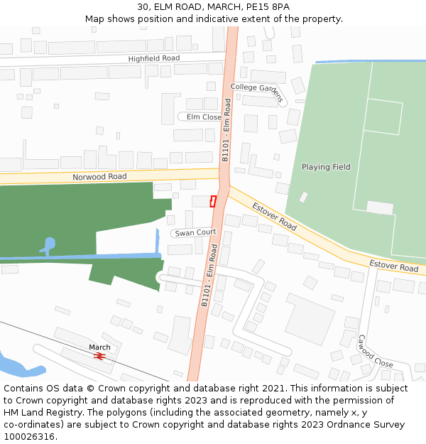 30, ELM ROAD, MARCH, PE15 8PA: Location map and indicative extent of plot