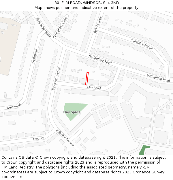 30, ELM ROAD, WINDSOR, SL4 3ND: Location map and indicative extent of plot