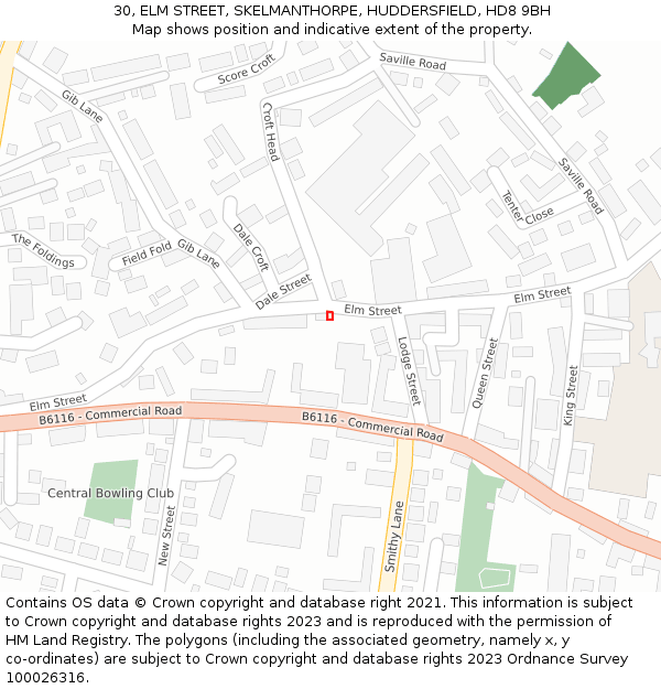30, ELM STREET, SKELMANTHORPE, HUDDERSFIELD, HD8 9BH: Location map and indicative extent of plot
