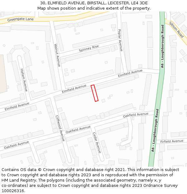 30, ELMFIELD AVENUE, BIRSTALL, LEICESTER, LE4 3DE: Location map and indicative extent of plot