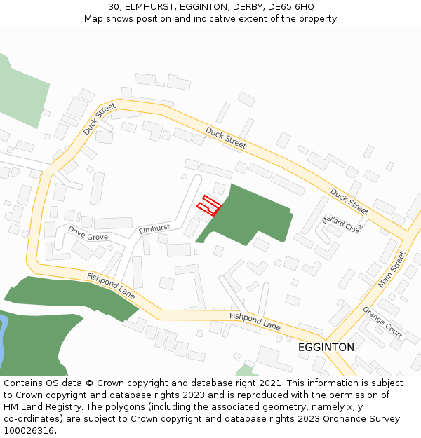 30, ELMHURST, EGGINTON, DERBY, DE65 6HQ: Location map and indicative extent of plot