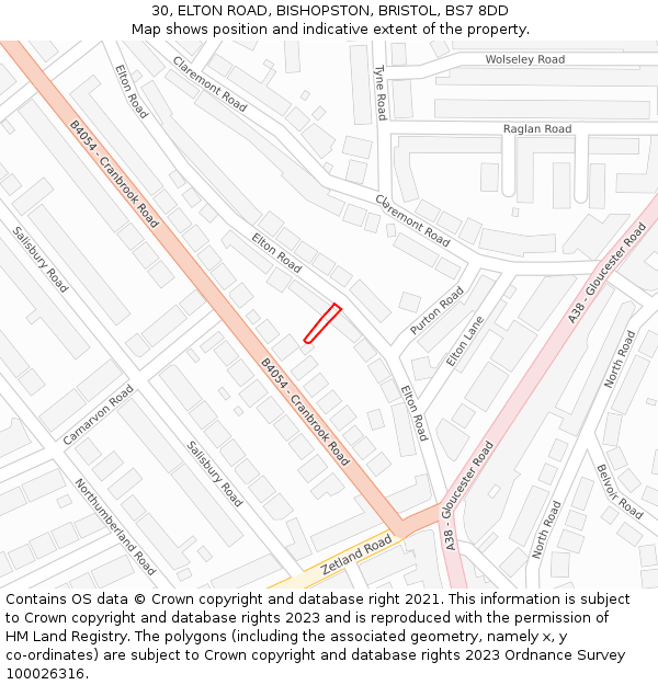 30, ELTON ROAD, BISHOPSTON, BRISTOL, BS7 8DD: Location map and indicative extent of plot