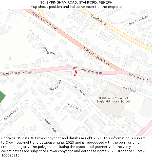 30, EMPINGHAM ROAD, STAMFORD, PE9 2RH: Location map and indicative extent of plot