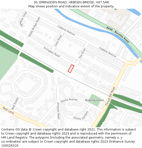 30, ERRINGDEN ROAD, HEBDEN BRIDGE, HX7 5AR: Location map and indicative extent of plot