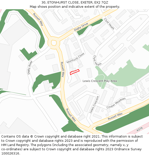 30, ETONHURST CLOSE, EXETER, EX2 7QZ: Location map and indicative extent of plot
