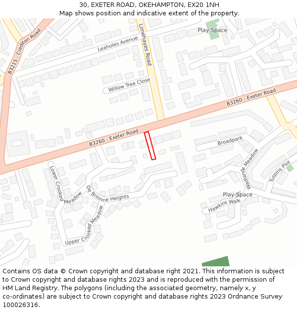 30, EXETER ROAD, OKEHAMPTON, EX20 1NH: Location map and indicative extent of plot