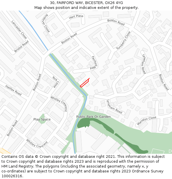 30, FAIRFORD WAY, BICESTER, OX26 4YG: Location map and indicative extent of plot