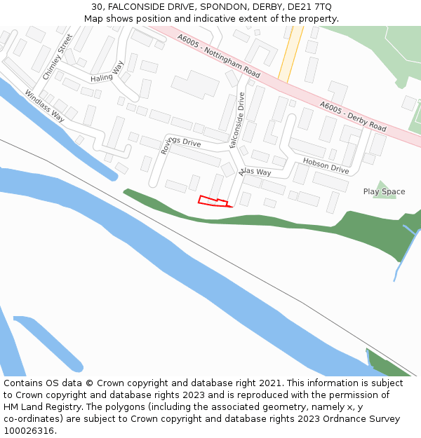 30, FALCONSIDE DRIVE, SPONDON, DERBY, DE21 7TQ: Location map and indicative extent of plot